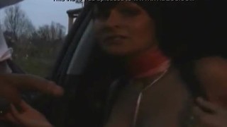 Hot lady blows in front of car
