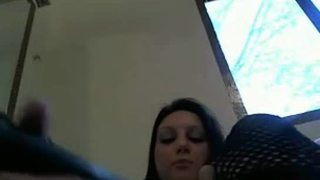 Slutty girl uses toy on her meaty pussy