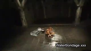 Tied blonde hottie tortured with ice and sunk in water tank